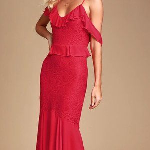Red Lace Midi Dress